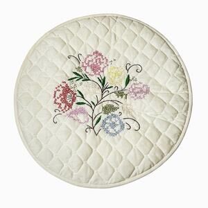 Quilted Tablemat Handmade Colorful Cross Stitch Round Centerpiece Decor Mat 18"